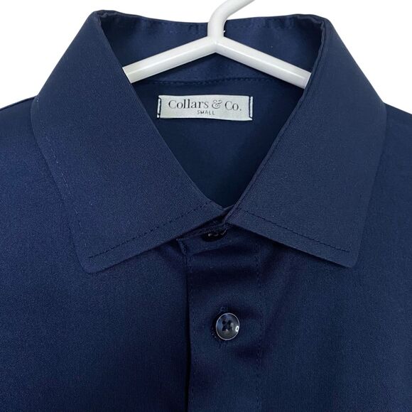 Collars & Co Polo Shirt Mens S Navy Blue Long Sleeve Preppy Stretch Dress NEW - Picture 4 of 8